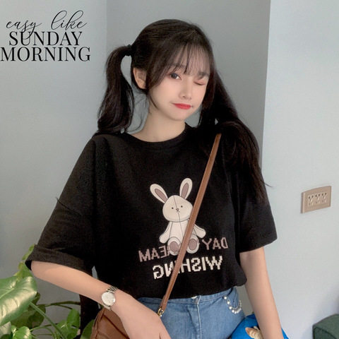 Summer new short sleeved T-shirt women's loose Korean fashion ins super hot student Harajuku cartoon top