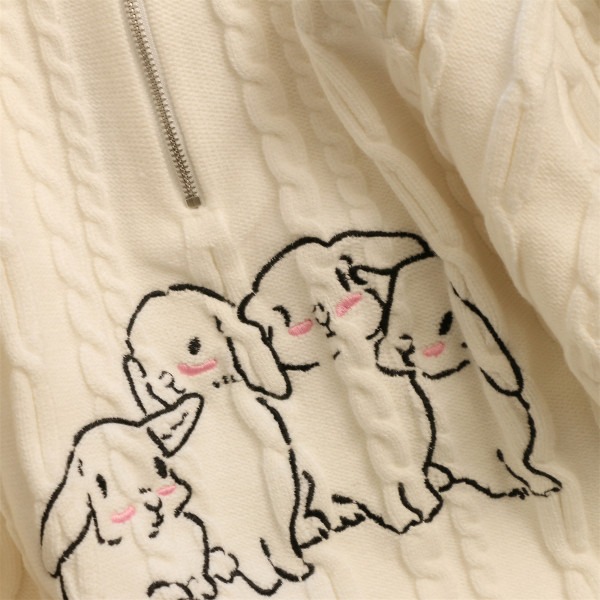 Japanese retro college wind small crowd rabbit fried dough twist sweater spring and autumn loose and lovely BF lazy wind knitted jacket