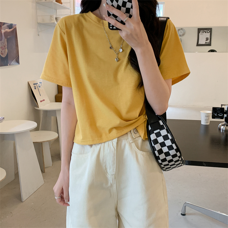 Korean fashion summer new short sleeved shirt female creative waist button niche design short top