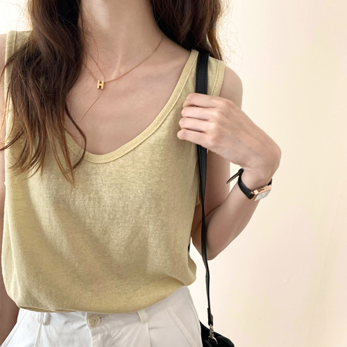 Real shot French collar exposed collarbone loose vest women's new summer sleeveless women's shirt