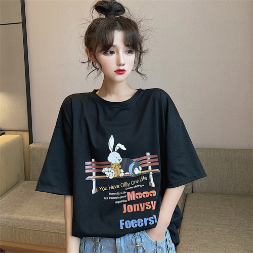 Short sleeved t-shirt female loose Korean student best friend versatile net red gentle lazy style top trend