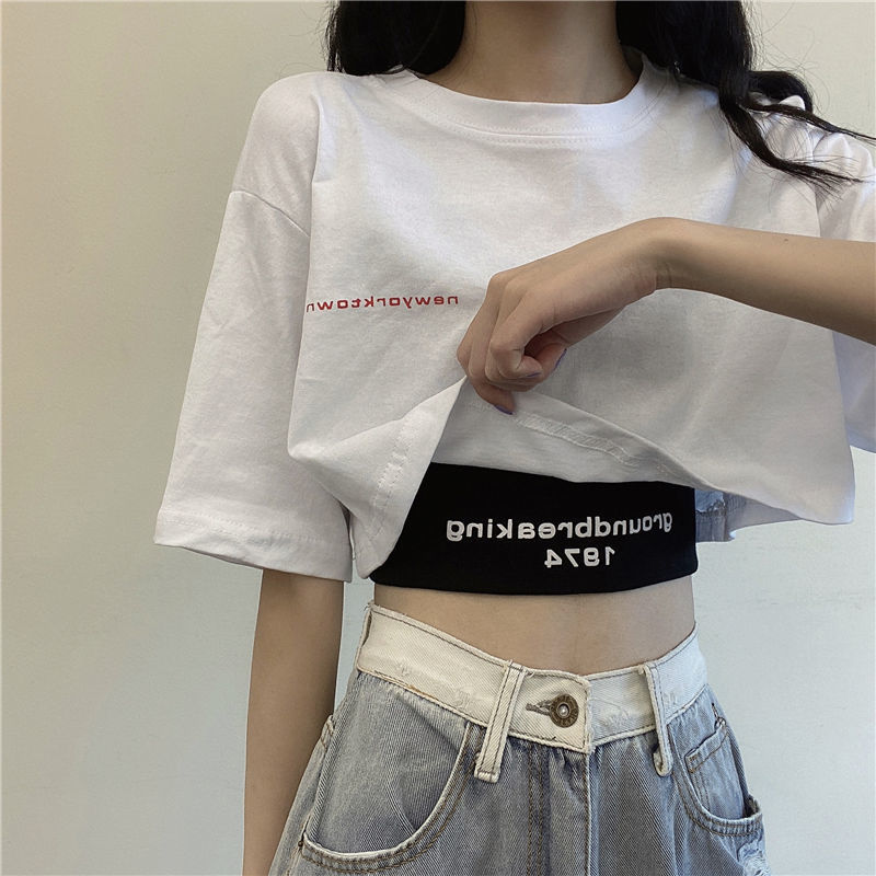 Official picture one piece / two piece navel exposed short top summer 2022 new Korean loose high waist clothes T-shirt