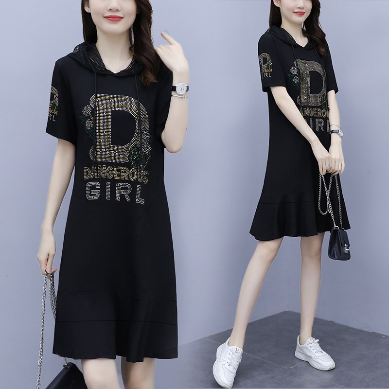 Real shooting large size Tencel Roman dress summer European station thin hot diamond Hoodie skirt