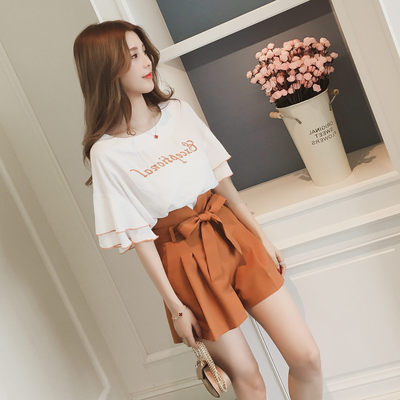 Large size suit summer new loose Korean top with wide leg pants and shorts two piece set women's fashion