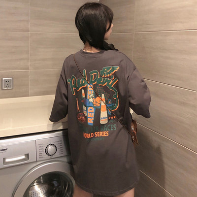 Cotton Harajuku style medium long T-shirt short sleeve design sense of women's minority summer new loose half sleeve top fashion