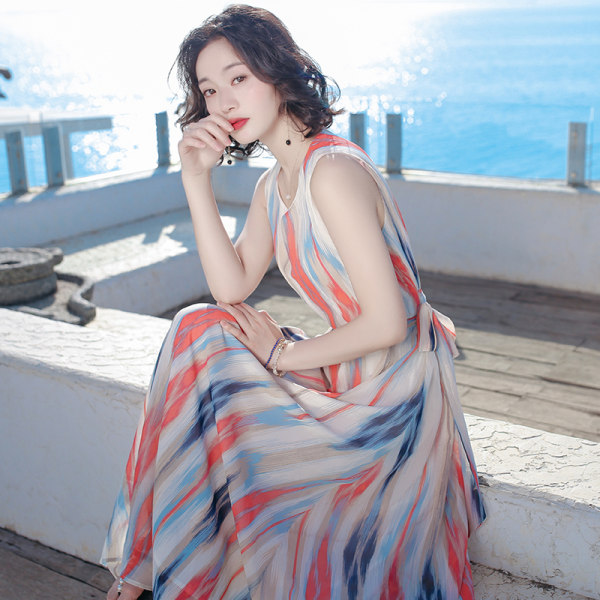 2022 new fairy skirt French rainbow skirt dress gas thin long skirt Tourism Holiday Beach skirt summer