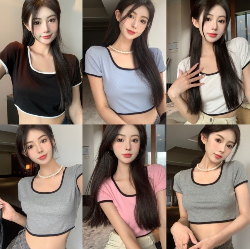 The real price is not reduced. It's a casual Korean style new splicing short skin friendly basic T-Shirt Top