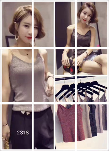 Suspender spring and summer new Korean version versatile solid color slim fit thin bright silk knitted vest sleeveless