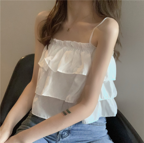 Real price 2022 spring and summer new bra suspender small coat lotus leaf cake pleated top sleeveless