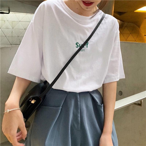 Pure cotton summer new Korean Short Sleeved t-shirt female student top loose letter printing super fire retro Hong Kong Style