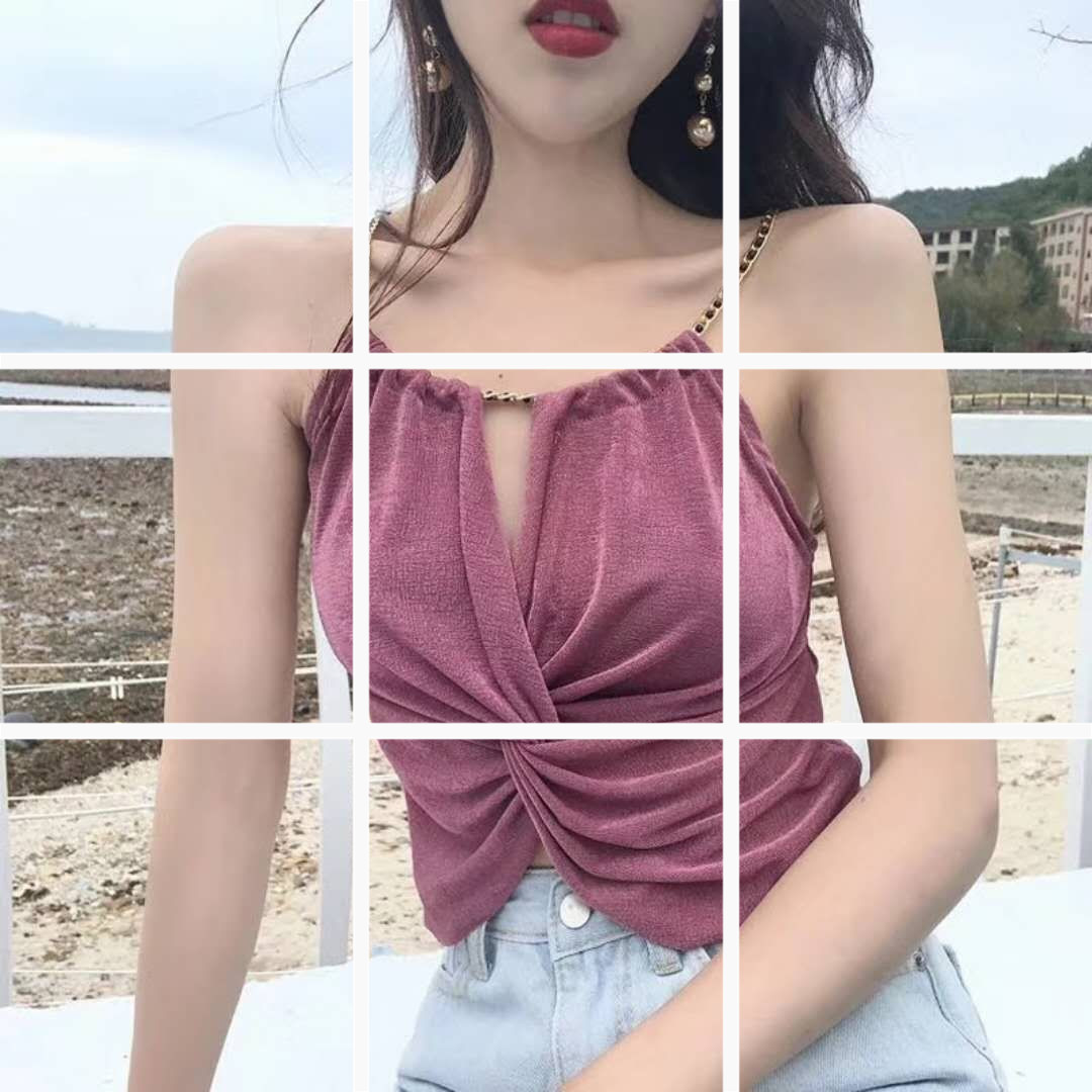 Hong Kong Style Sexy neck hanging off shoulder Strapless tank top versatile solid color slim knit suspender blouse for women