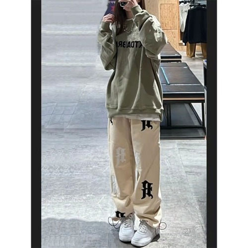 Foam printed American letter R logo spring and autumn and summer national fashion loose drawstring Leggings