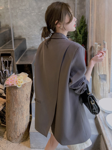 Chic gray small suit coat small woman  spring new style high sense design sense niche suit