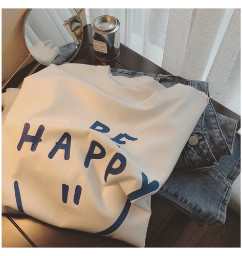 New letter commuter simple smiling face print short sleeve round neck T-shirt loose women's short sleeve