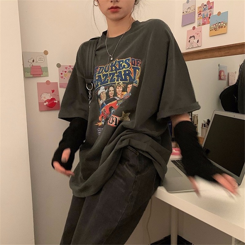 Cotton Retro short sleeved t-shirt female summer Korean loose student versatile half sleeved net red fried Street top fashion