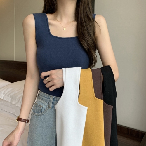 Real shooting and real price spring and summer Korean ice silk I-shaped solid color sleeveless knitted inner vest top