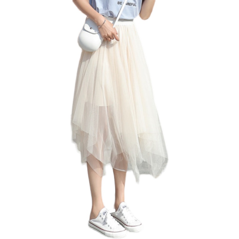 Irregular gauze skirt, female large swing skirt, thin, high waist, pleated fairy skirt, hanging yarn skirt