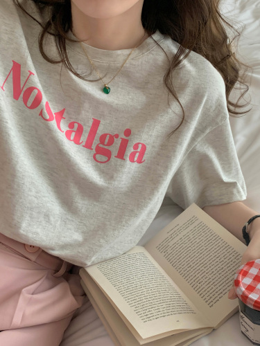 Real shooting Korean version of early spring classic basic loose letter printed short sleeve T-shirt women's ins round neck loose top