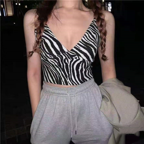 Zebra Stripe suspender wrap chest light proof vest women's summer sexy fashion top outside with short bottomed shirt inside
