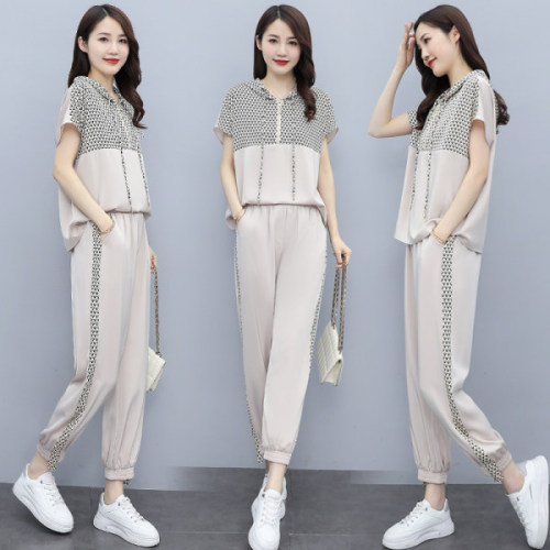 Sports and leisure suit women's short sleeve 2022 new summer fashion, foreign style, fried street, reduced age running, slim two-piece set