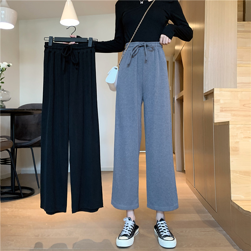 Live shooting spring large size high waist loose nine point pants women's fat mm vertical feeling straight tube leisure wide leg pants