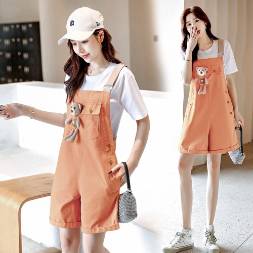 Cute bear suspender Shorts Set women's summer thin Korean loose small short work clothes foreign style age reduction