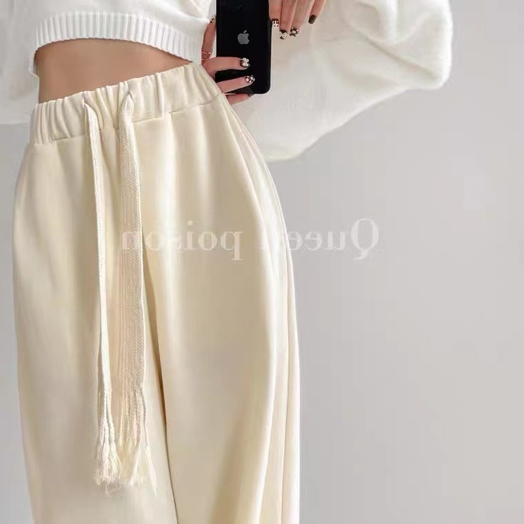Non real shooting sportswear women's spring and autumn design sense drawstring high waist loose leisure wide leg guard pants