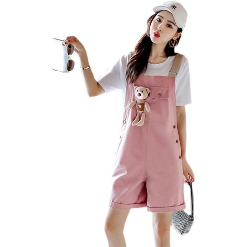 Cute bear suspender Shorts Set women's summer thin Korean loose small short work clothes foreign style age reduction