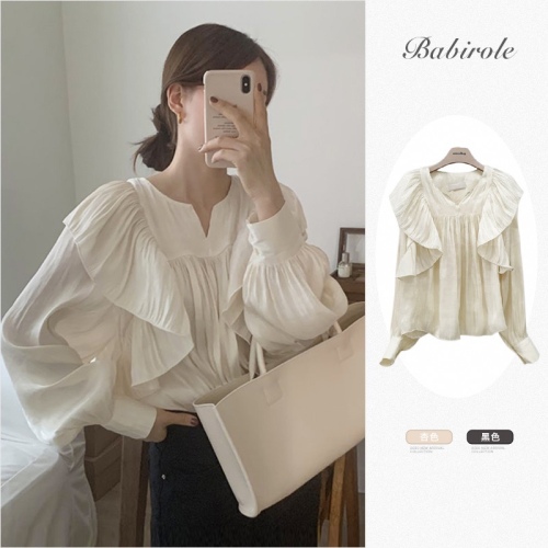 Korean chic design sense of niche Ruffle pleated shirt women's spring new super fairy bubble sleeve top