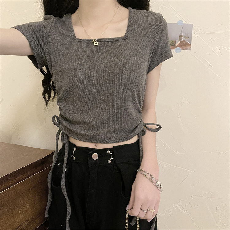 Real price real shot T-shirt women's wear new summer pure desire Spice Girl tight short drawstring short sleeved top