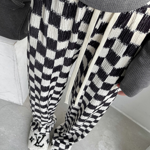 Spring and autumn chessboard wide leg pants women's high waist hanging feeling floor dragging casual pants