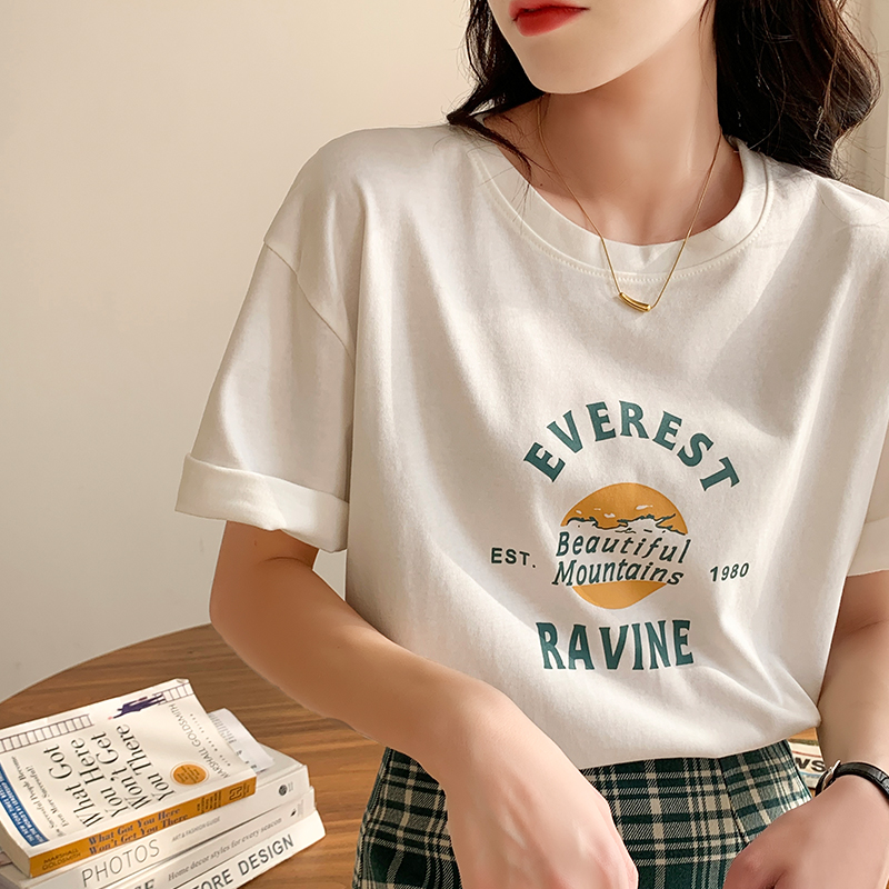 Real price letter printed short sleeve T-shirt women's summer 2022 new Korean ins half sleeve loose T-Shirt Top