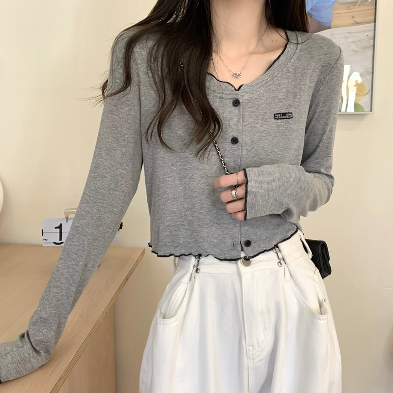 Real price spring and summer Korean version of INS style design sense of minority short coat cardigan T-shirt