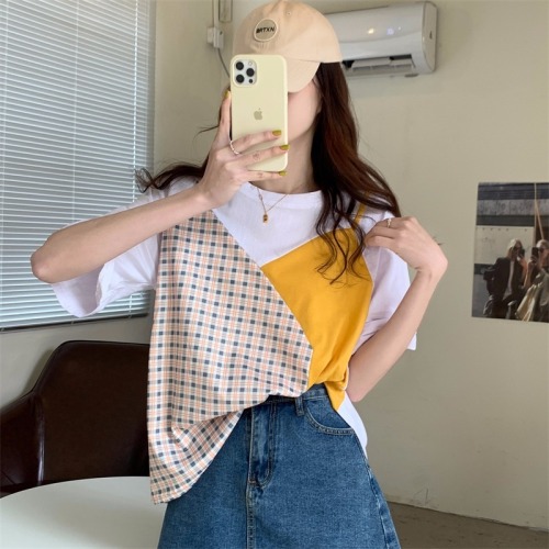 New real shooting large casual casual casual casual short sleeved T-shirt women's design sense niche top 100% cotton girlfriends
