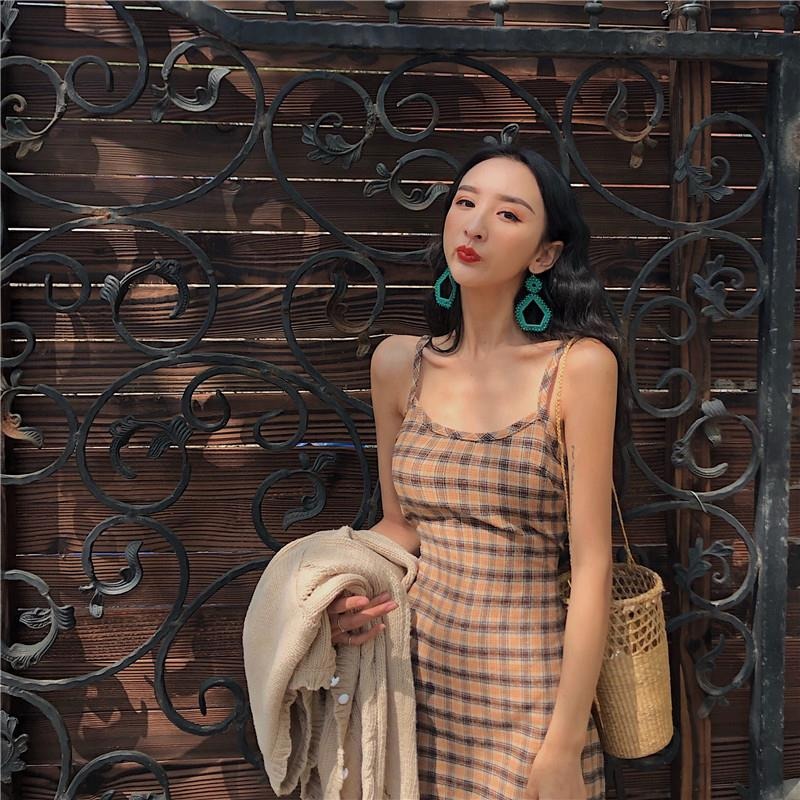 French retro sweet lattice suspender skirt children's summer sleeveless gentle style slim dress