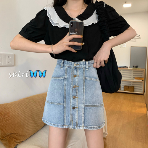 Real shooting and real price summer 2022 new women's clothing Korean version popular a-word denim skirt