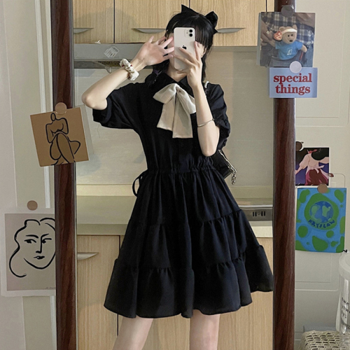 French retro cool sweet wind girl cake skirt sweet dress women's summer and Korean version small black skirt with a thin waist