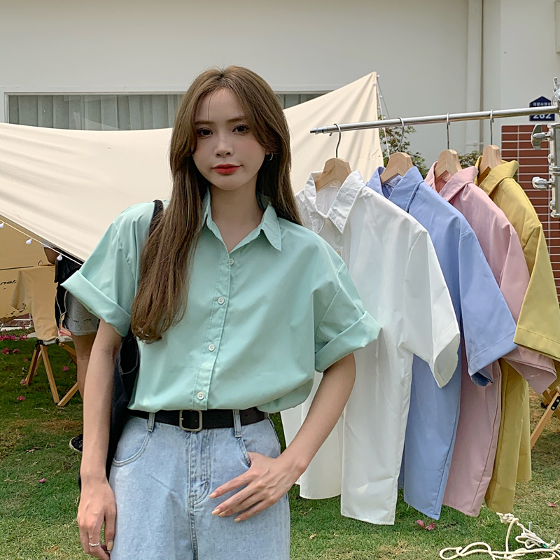 Real shot short sleeved shirt women's summer 2022 new thin design sense of minority shirt French Hong Kong chic top