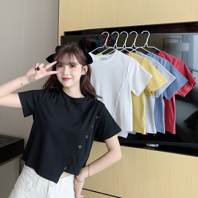 Cotton short sleeve T-shirt women's short irregular