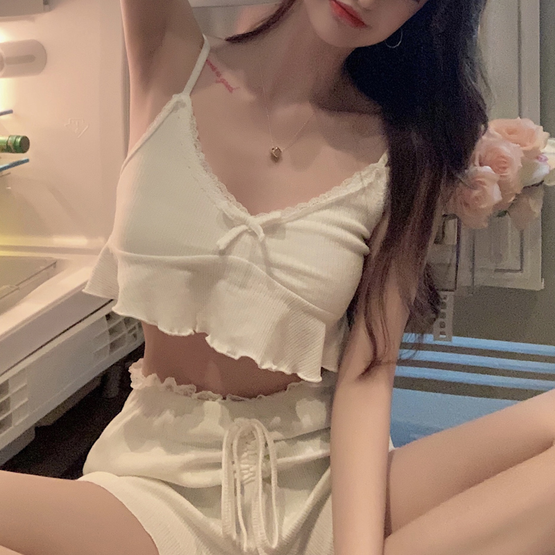Real shooting, real price, fashion, versatile, slim fit, leisure sports shorts, solid color, trendy suspender vest suit, female