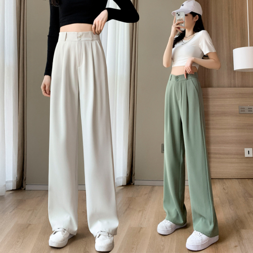 Real shot ice silk suit wide leg pants female  spring and summer high waist hanging loose Korean floor mop casual straight pants