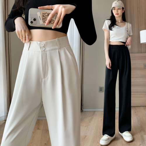 Real shot ice silk suit wide leg pants female  spring and summer high waist hanging loose Korean floor mop casual straight pants