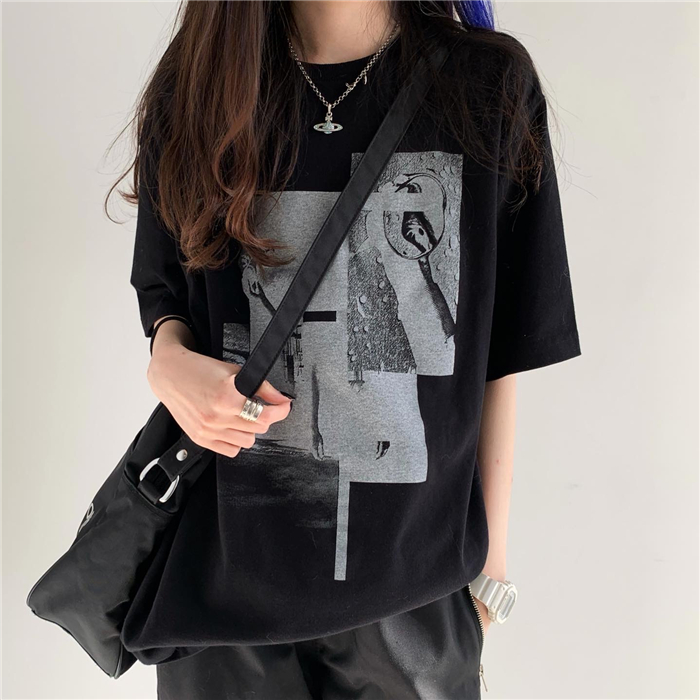 Cotton American retro Harajuku summer clothes new Korean Short Sleeve T-Shirt women's top