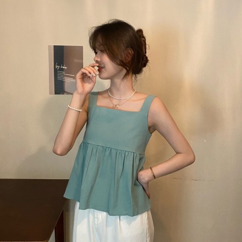 Real price real shooting summer Korean minority design sense of care machine back strap small clear age reducing vest top
