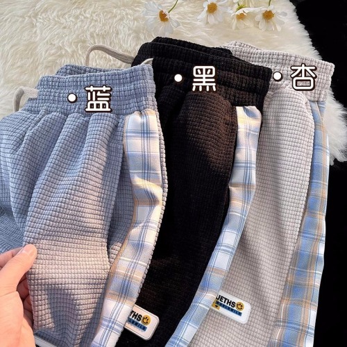 Official website new thin and versatile student casual loose sweatpants casual sweatpants Plaid