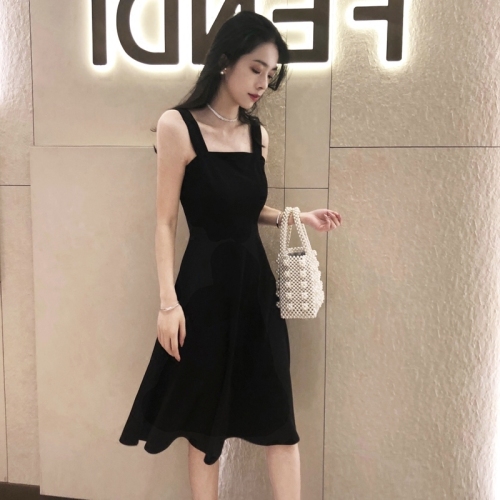  spring and summer new suspender skirt Hepburn small black skirt is thin and cold wind retro bottomed dress women's summer