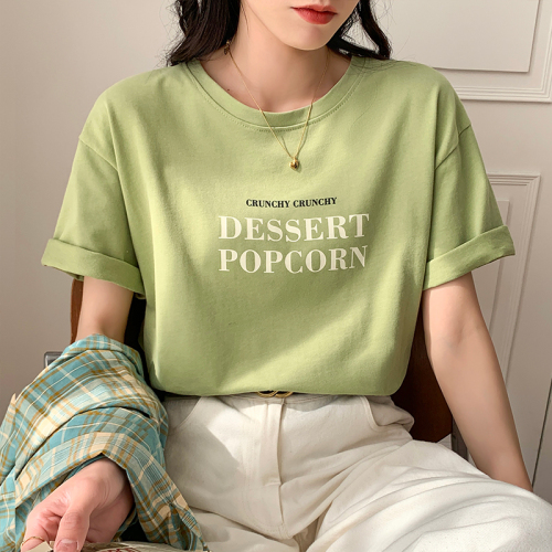 Real price Avocado Green short sleeve T-shirt women's summer 2022 new letter printed loose half sleeve top