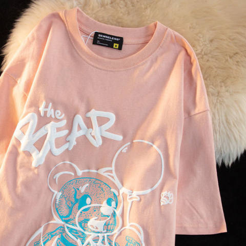 Short sleeved t-shirt female design sense of minority bear print new couple girlfriends top