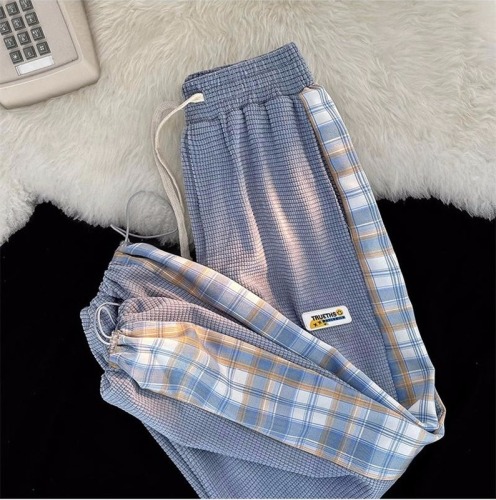 Official website new thin and versatile student casual loose sweatpants casual sweatpants Plaid