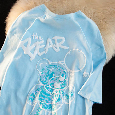 Cotton short sleeved t-shirt female design sense of minority bear print new couple girlfriends top